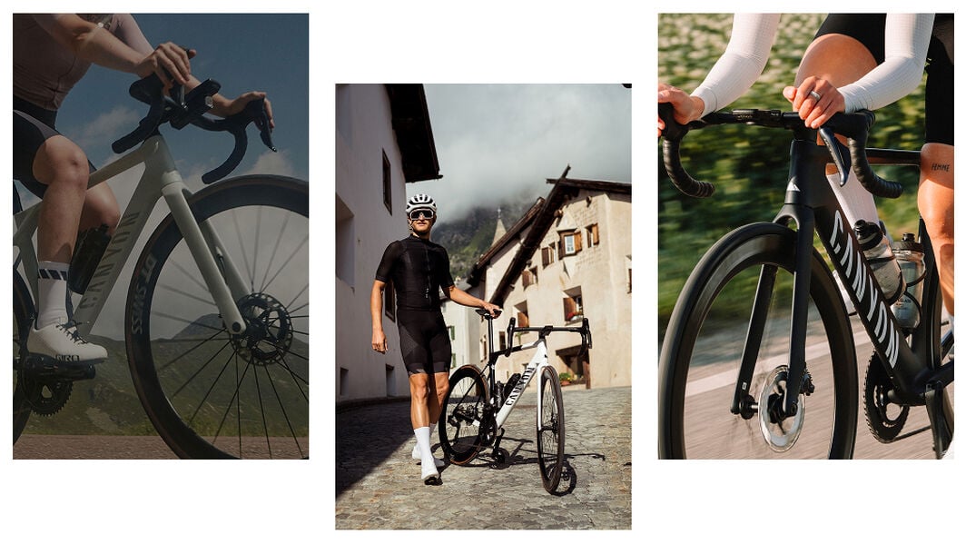 Entry-level racing road bike lineup: Endurace CF (left), Ultimate CF (middle), Aeroad CF SLX (right) &ndash; find your speed, define your ride.