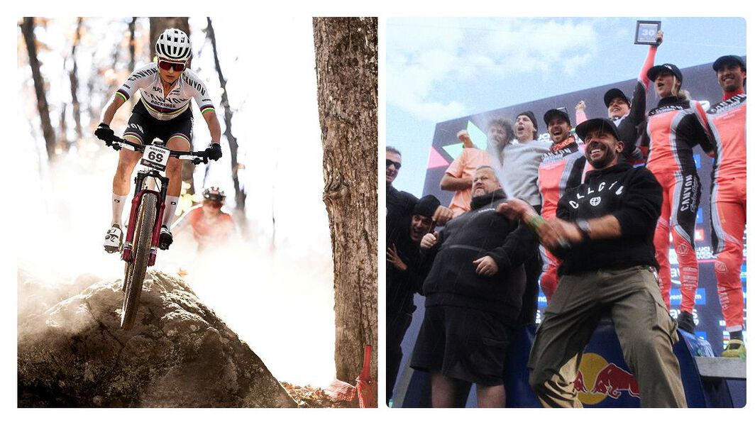 Swedish cross country mountain biker Jenny Rissveds (pictured, left) had a stunning debut season for Canyon on her Lux World Cup, while the Canyon Factory Racing downhill team (right) won Team of the Season on the new Sender CFR. 