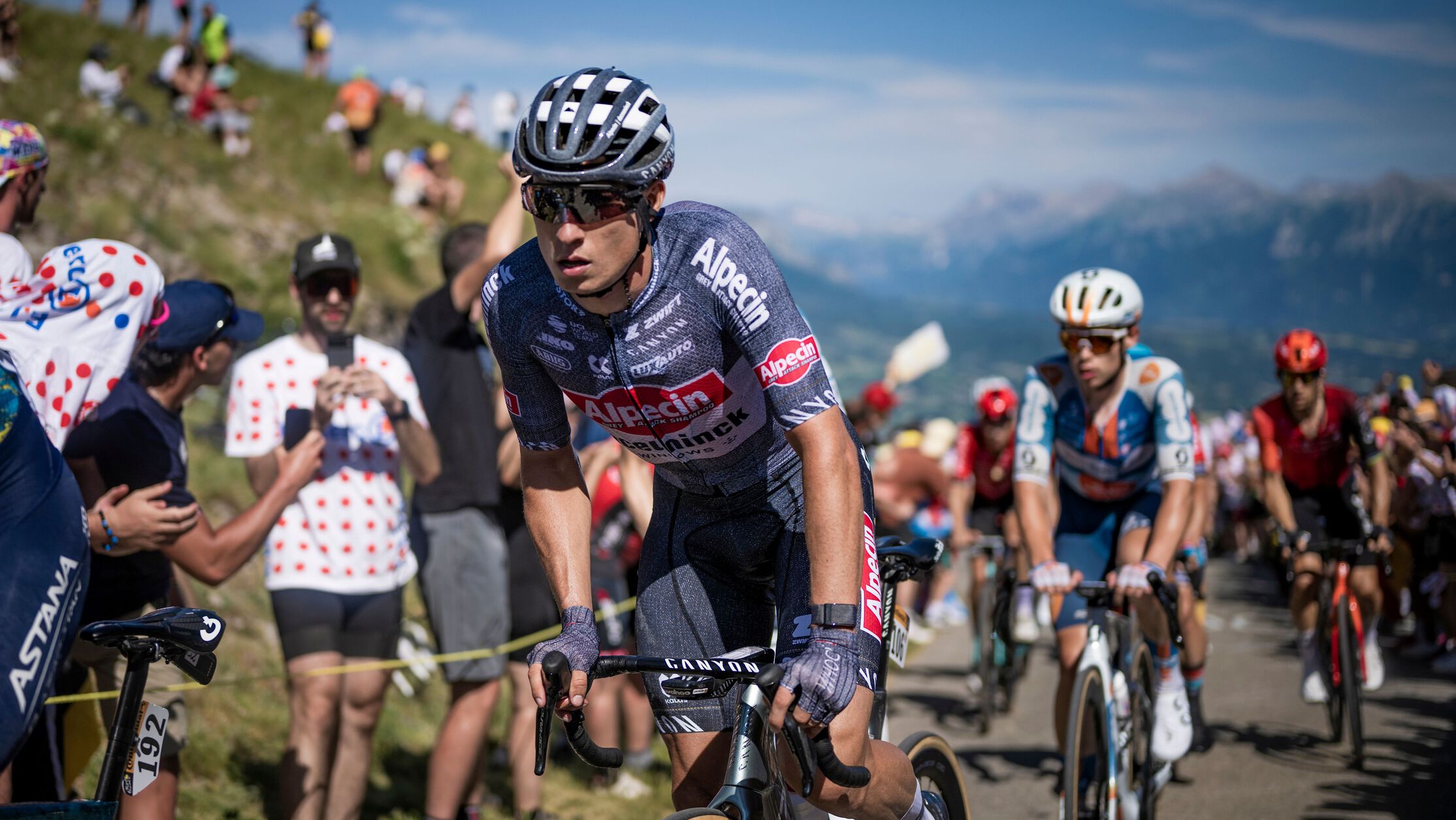 Pro cyclist on a Canyon bike racing during Tour de France 2024