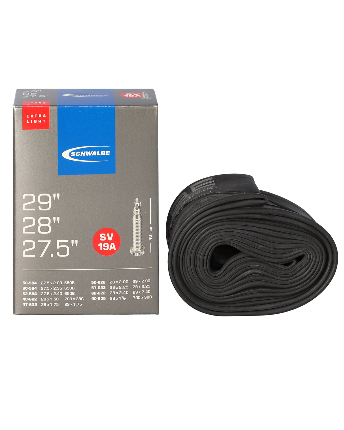 Schwalbe 27.5“/28"/29“ 40 - 60 mm Extralight Tube for MTB, Gravel & Fitness Schwalbe 27.5“/28"/29“ 40 - 60 mm Extralight Tube for MTB, Gravel & Fitness